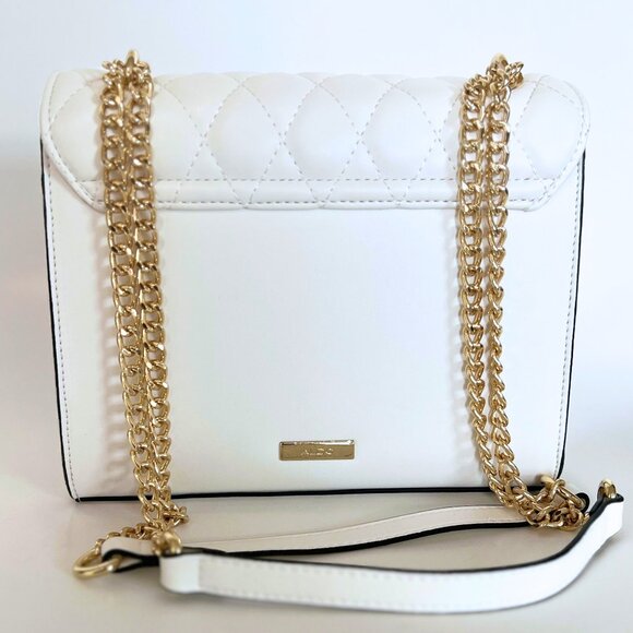ALDO White Quilted Magnetic Flap Handbag,  Chain Strap Crossbody Bag, ALDO Bag - Picture 4 of 10